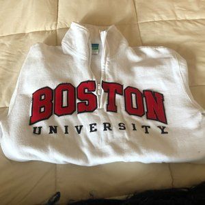 Boston University white quarter zip sweatshirt, S